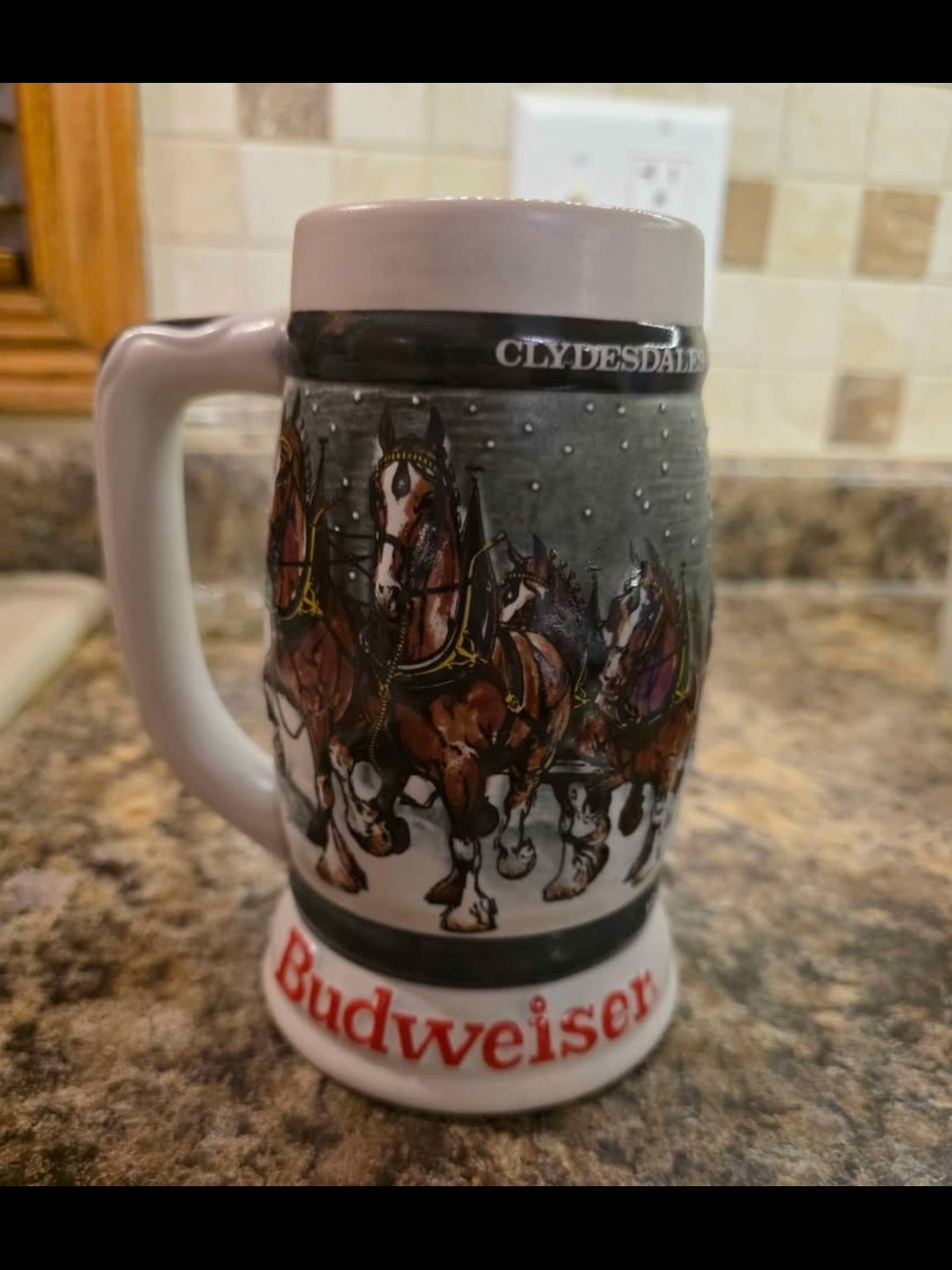 Budweiser Clydesdales Ceramic Stein - White, Brown, Black